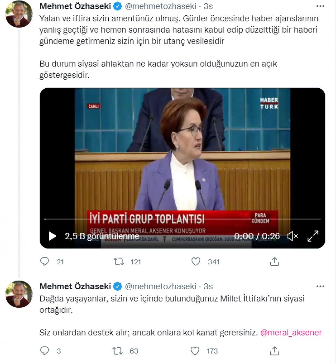 Mehmet Özhaseki’den Meral Akşener’e: Yalan ve iftira sizin Amentü'nüz olmuş