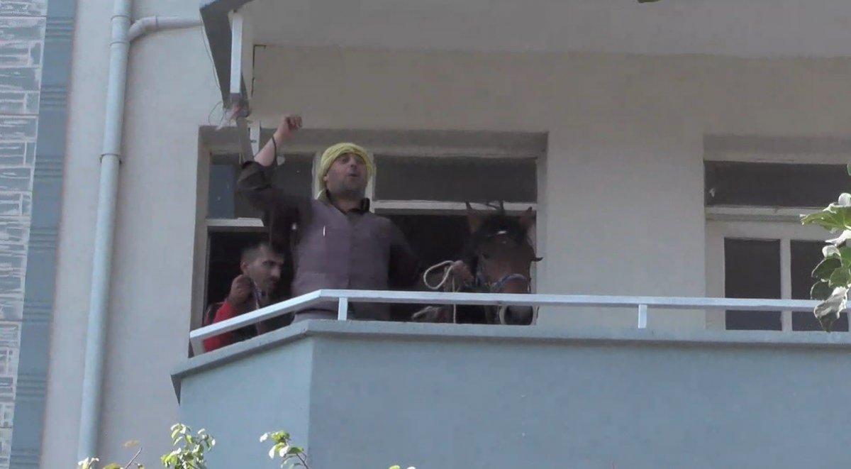 İzmir'deki ciritçi atıyla apartmana çıktı