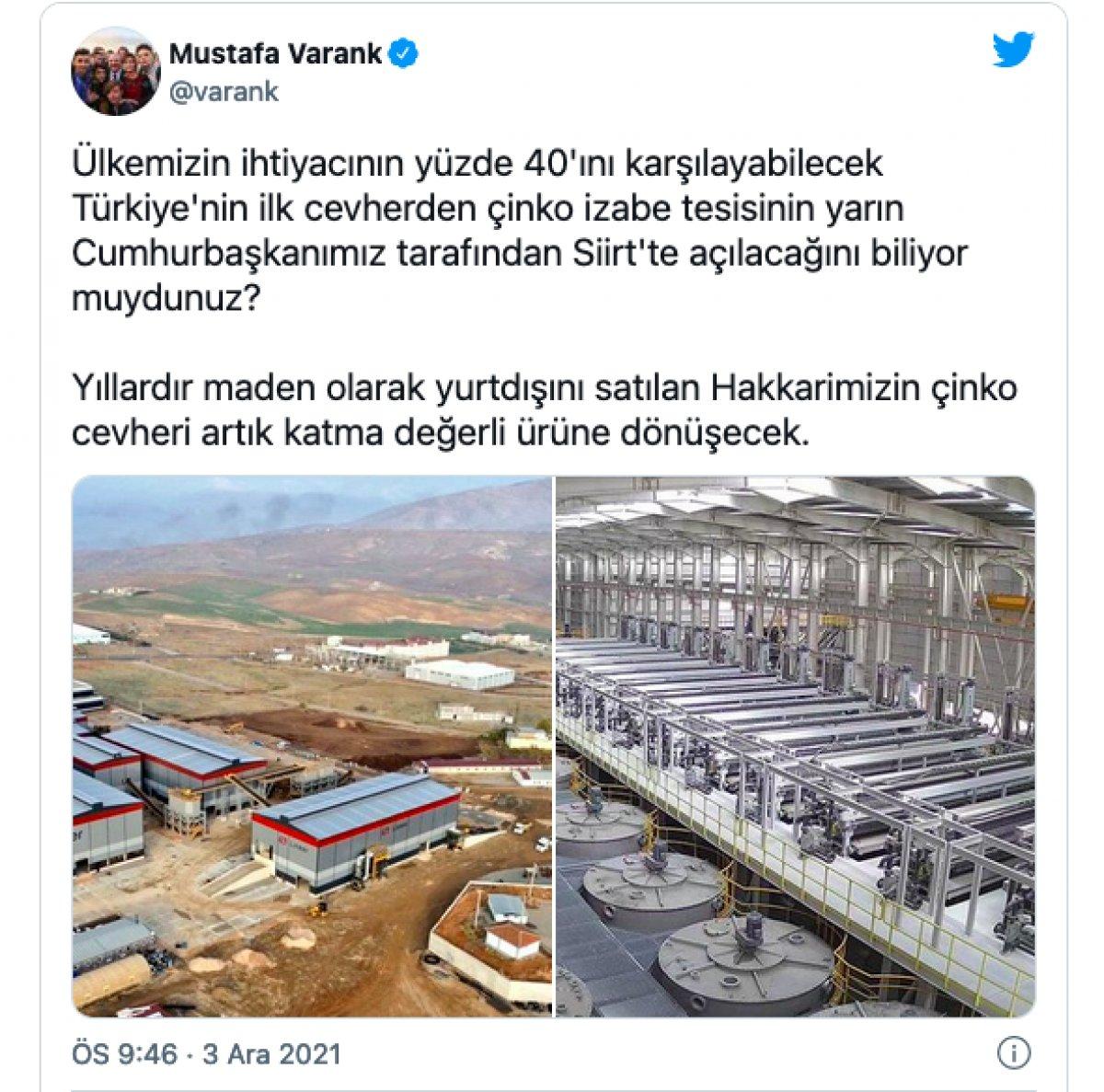 Türkiye'nin ilk cevherden çinko izabe tesisi bugün açılıyor