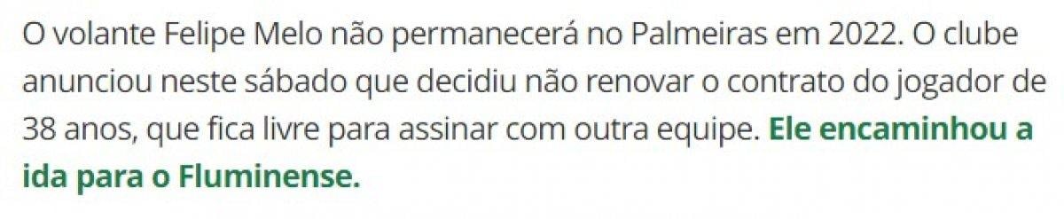 Brezilya basını: Felipe Melo, Fluminense ile anlaştı