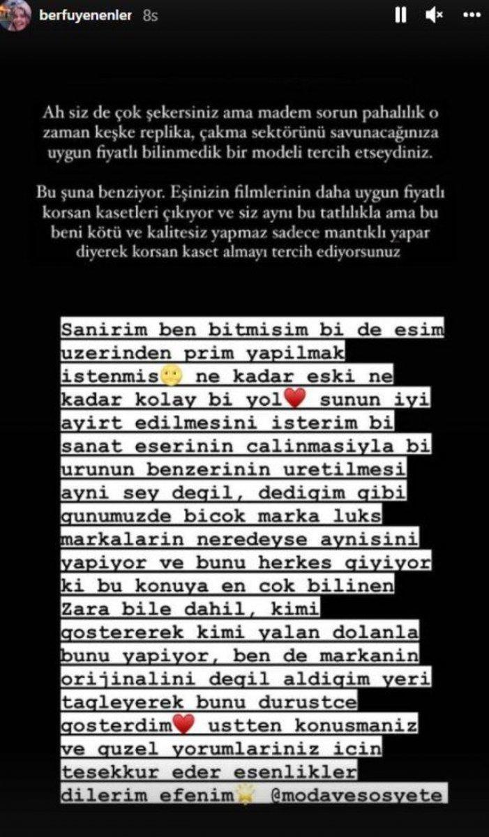 Berfu Yenenler'e replika tepkisi