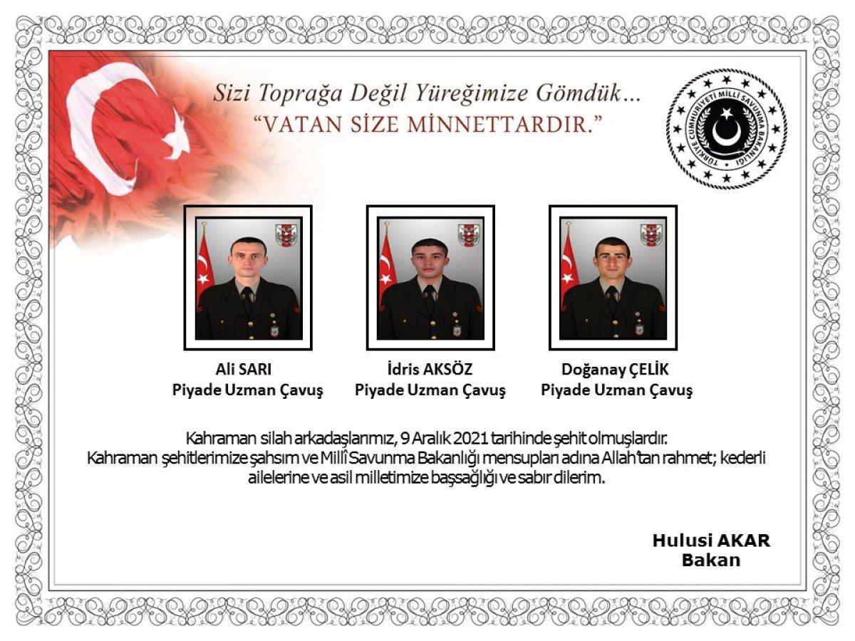 Irak'ın kuzeyinde 3 askerimiz şehit düştü