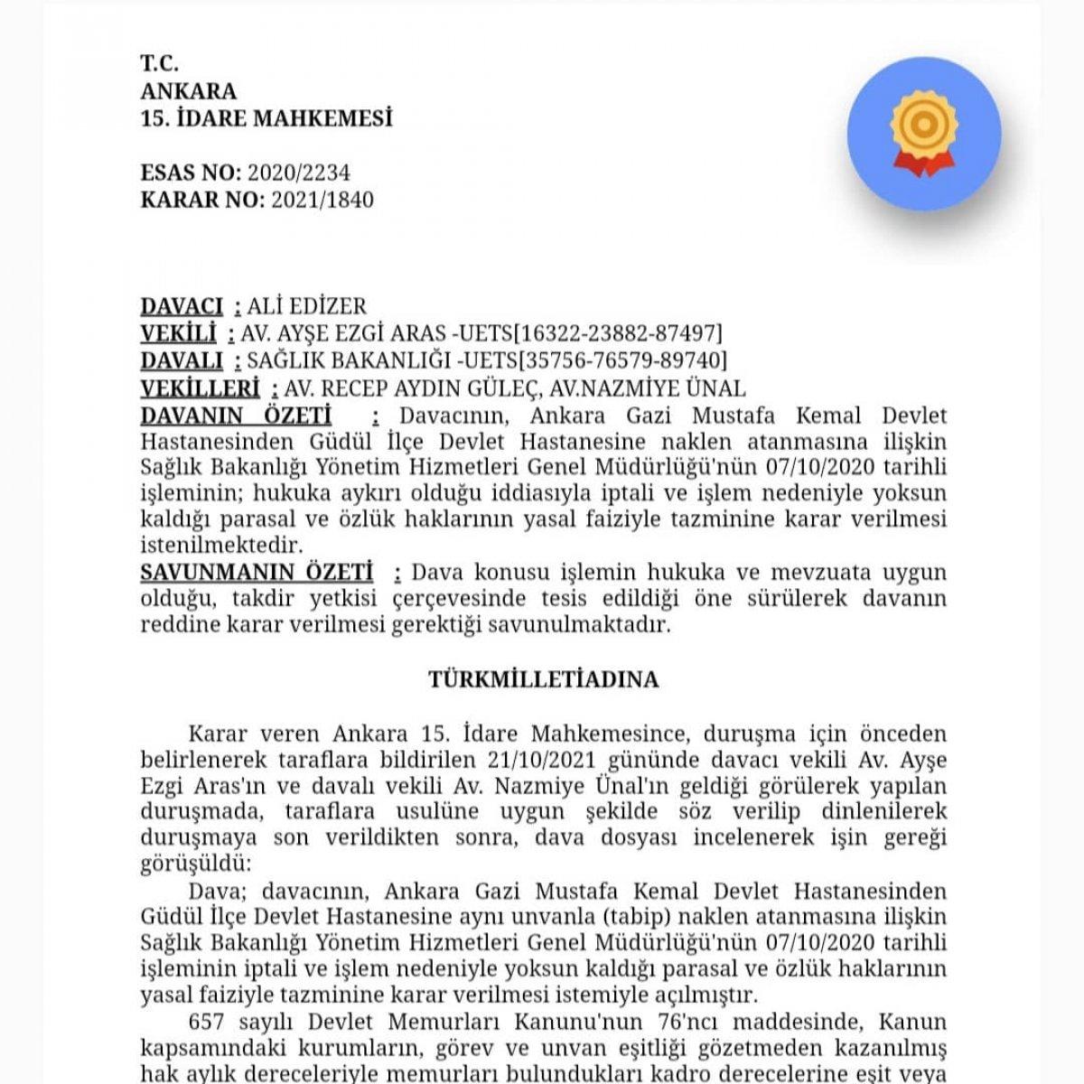 Dr. Ali Edizer, GATA'daki görevine dönüyor