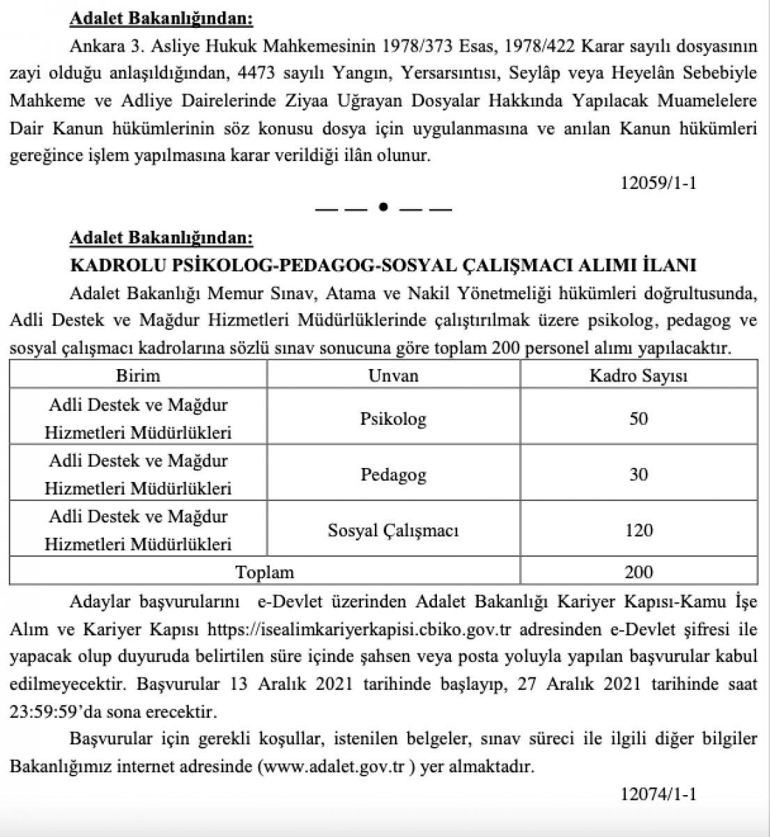 Adalet Bakanlığı, 200 personel alacak