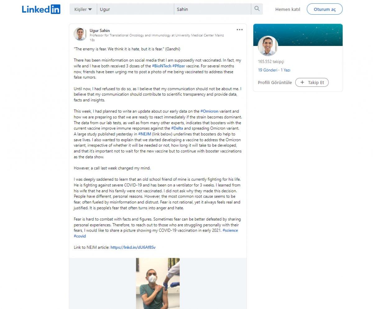 Uğur Şahin'den 'aşı yaptırmadı' diyenlere fotoğraflı yanıt