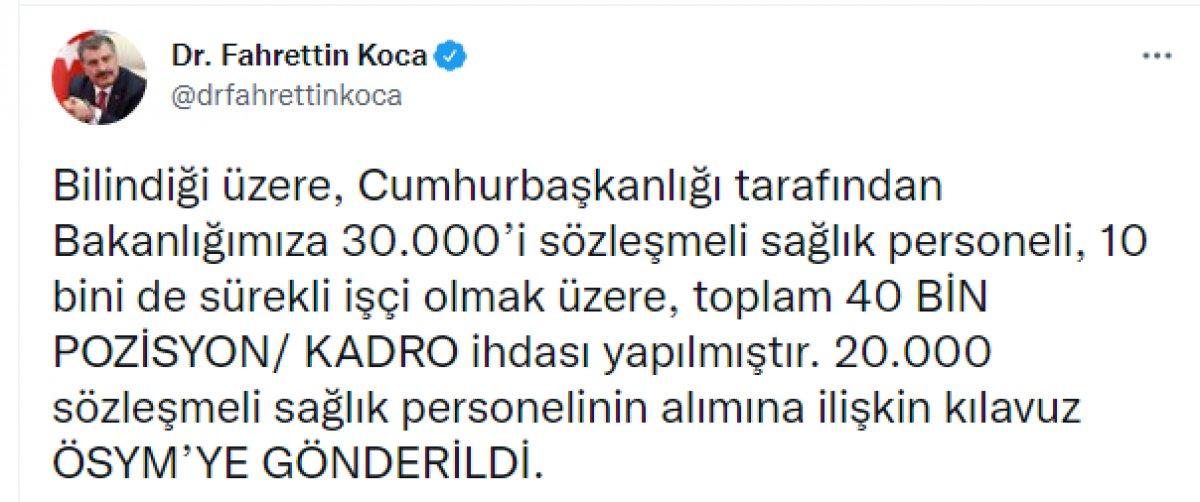 Fahrettin Koca: KPSS puanına göre 20 bin sözleşmeli personel alınacak