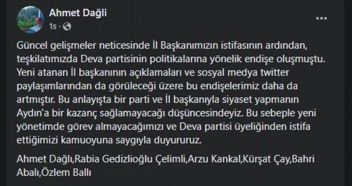 Aydın'daki DEVA Partisi İl Başkanlığı'nda toplu istifa