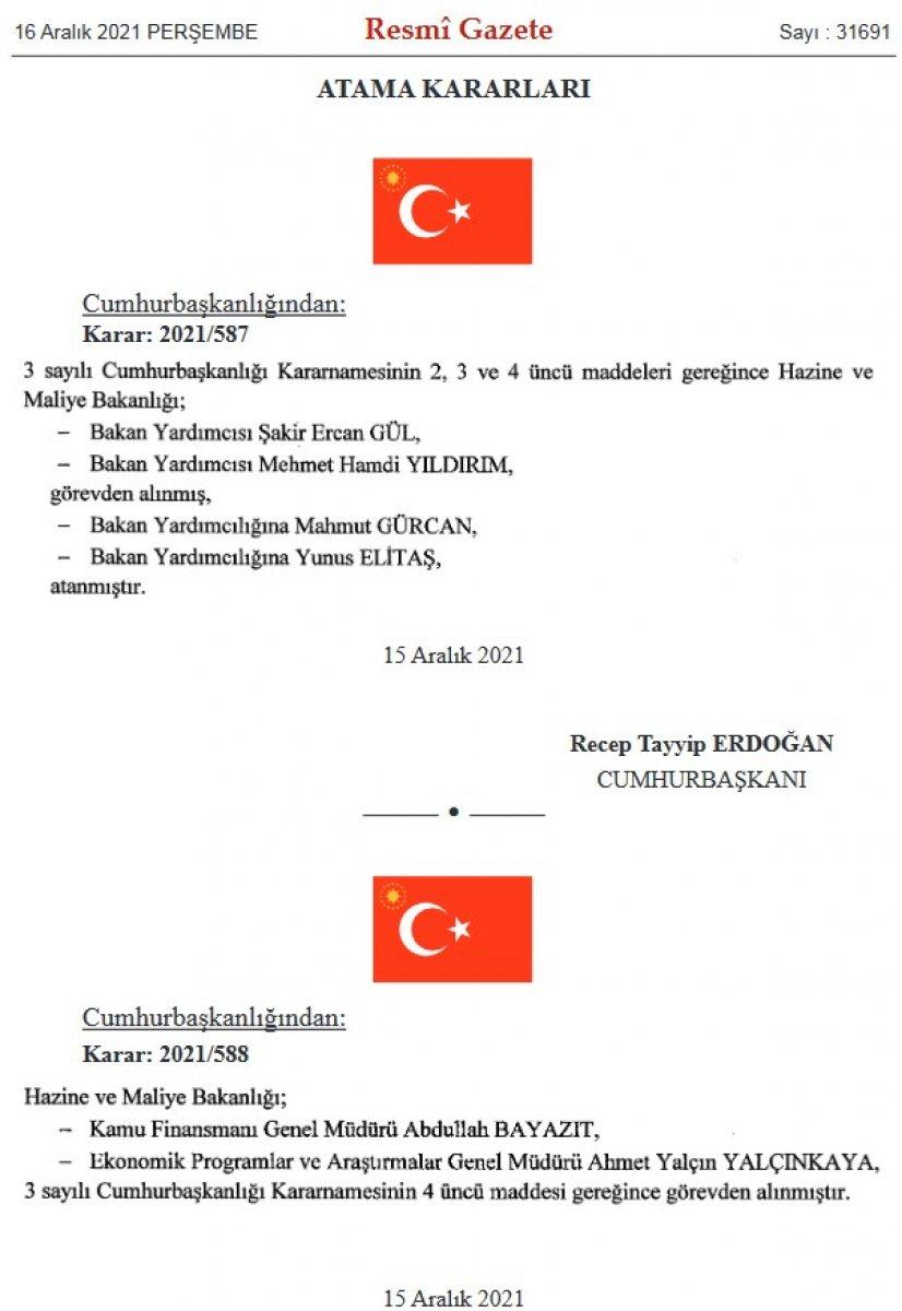 Cumhurbaşkanı Erdoğan'dan Hazine ve Maliye Bakanlığı'na atamalar