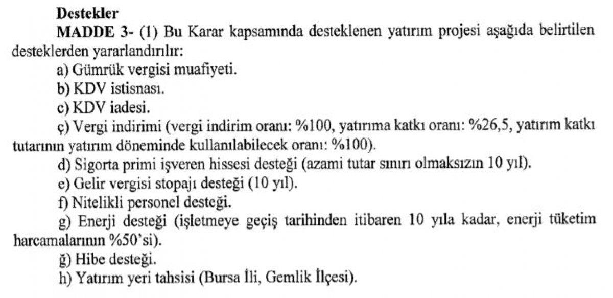 Bursa'da batarya üretim tesisi için teşvik verilecek