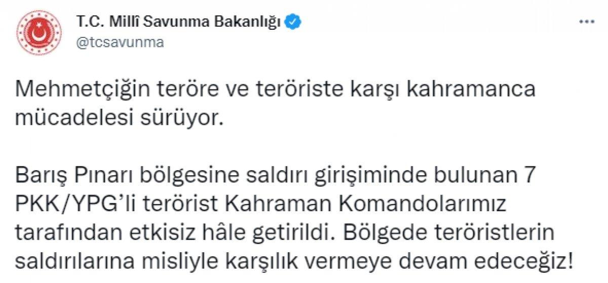 Barış Pınarı bölgesinde 7 terörist etkisiz hale getirildi