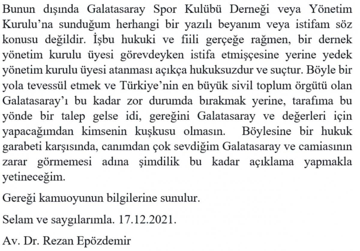 Rezan Epözdemir'den Galatasaray'a istifa tepkisi
