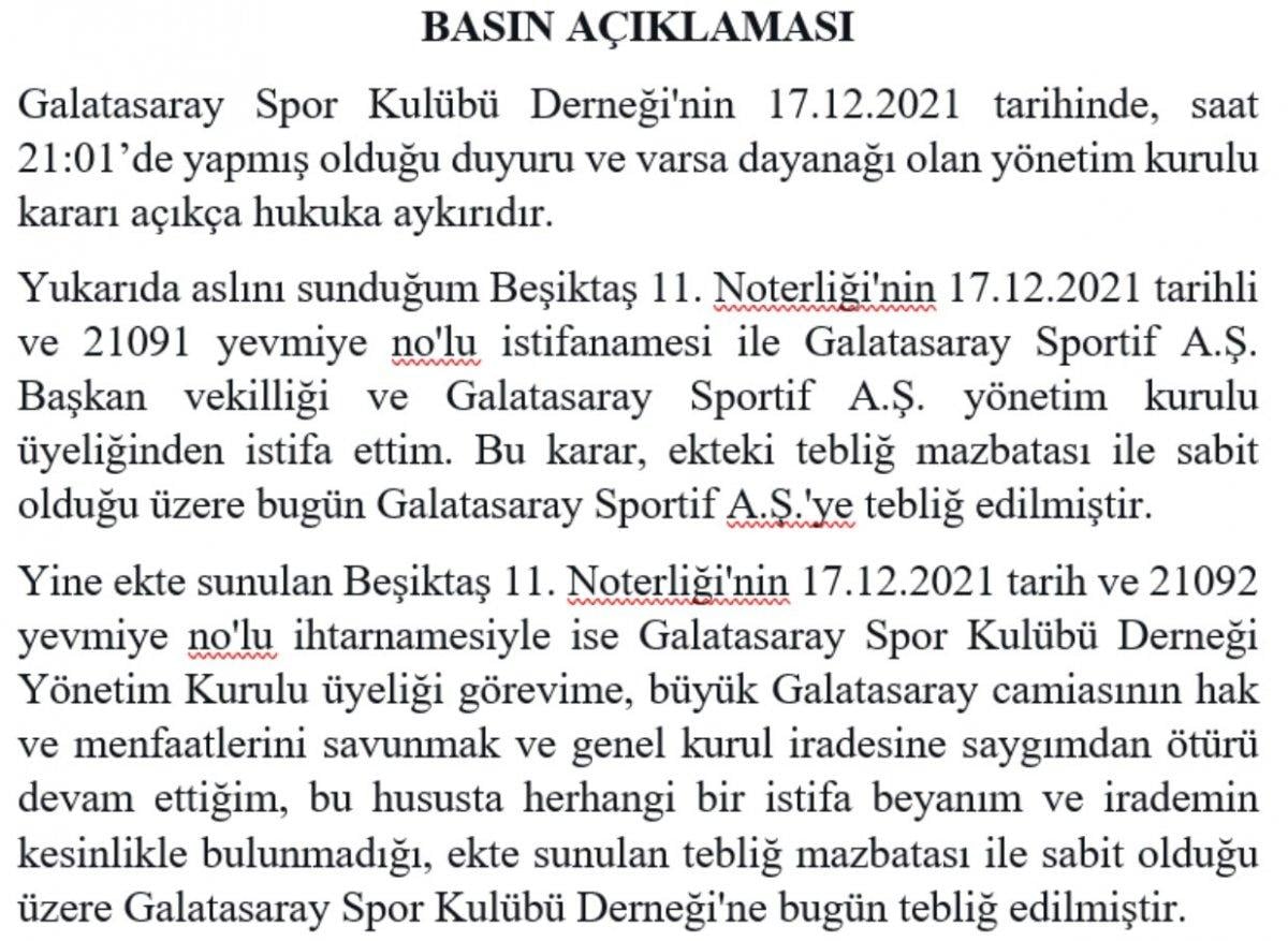 Rezan Epözdemir'den Galatasaray'a istifa tepkisi