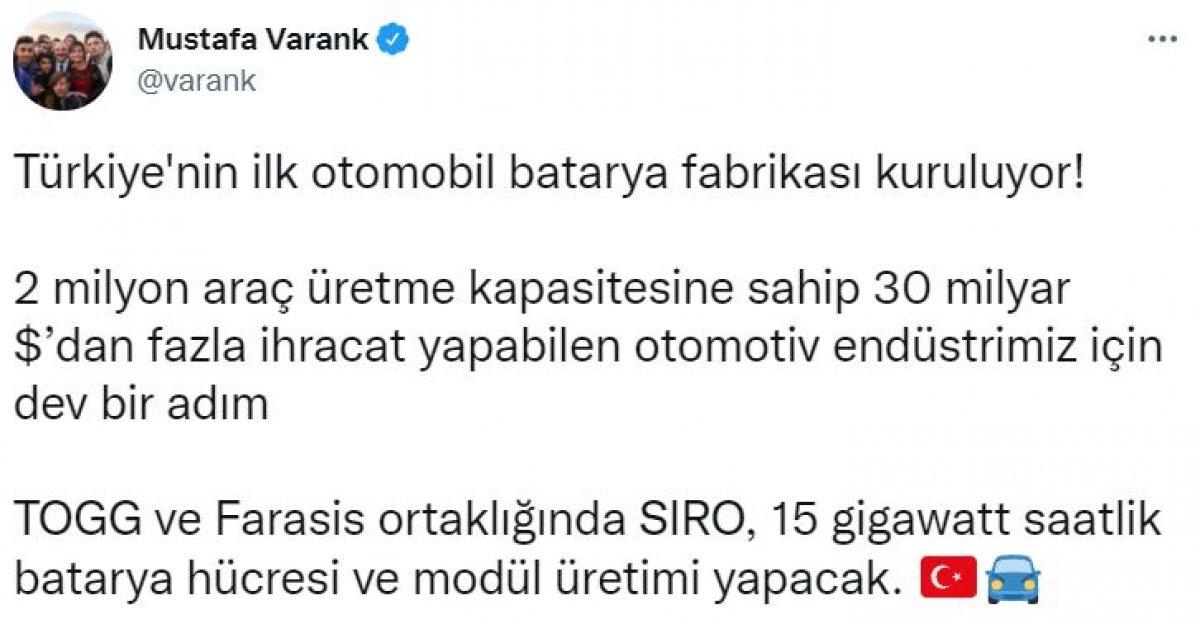 Mustafa Varank, batarya üretimi için verilecek desteği yorumladı