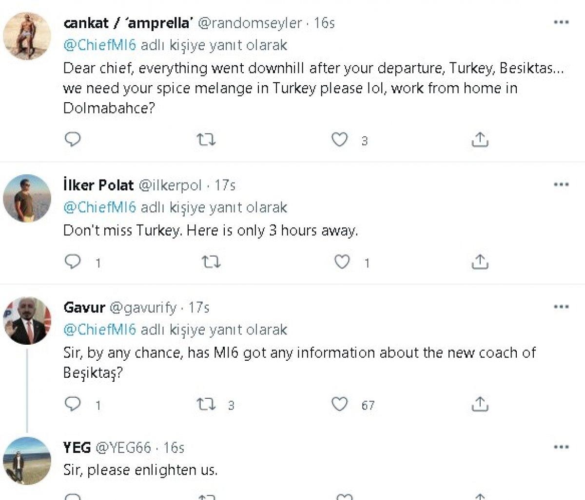 Türkiye paylaşımı yapan MI6 Başkanı Moore'a Beşiktaşlılardan gülümseten yanıtlar