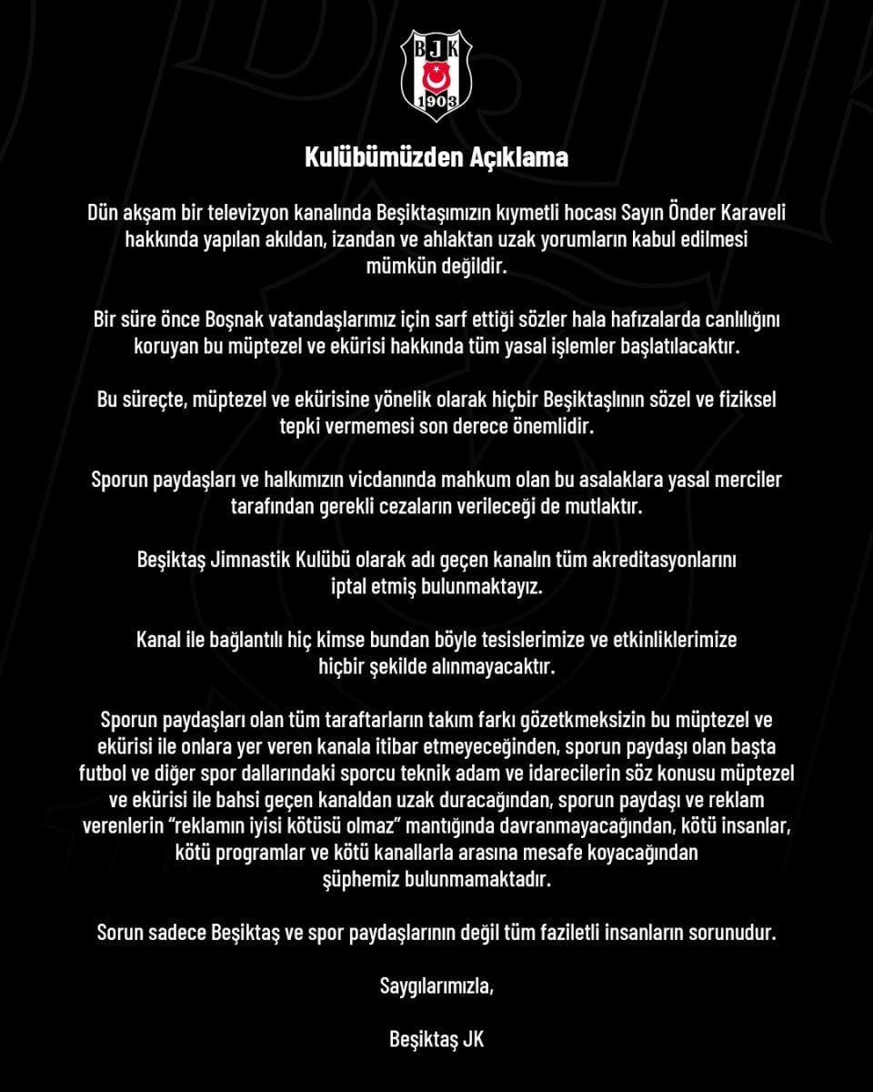 Beşiktaş'tan Rasim Ozan Kütahyalı hakkında açıklama