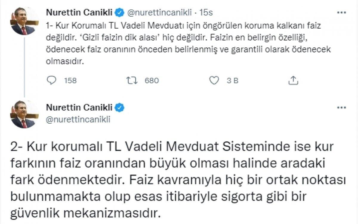Nurettin Canikli: Vadeli mevduat hesabı faiz değildir