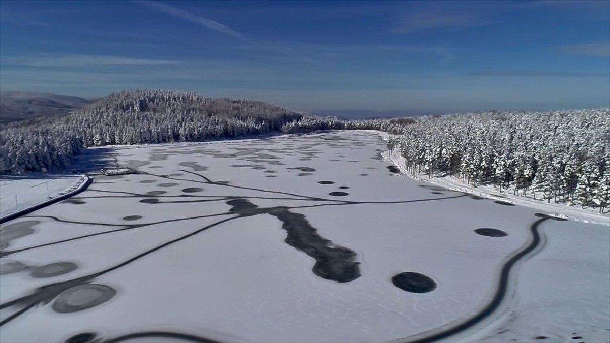 Düzce'deki gölet buz tuttu