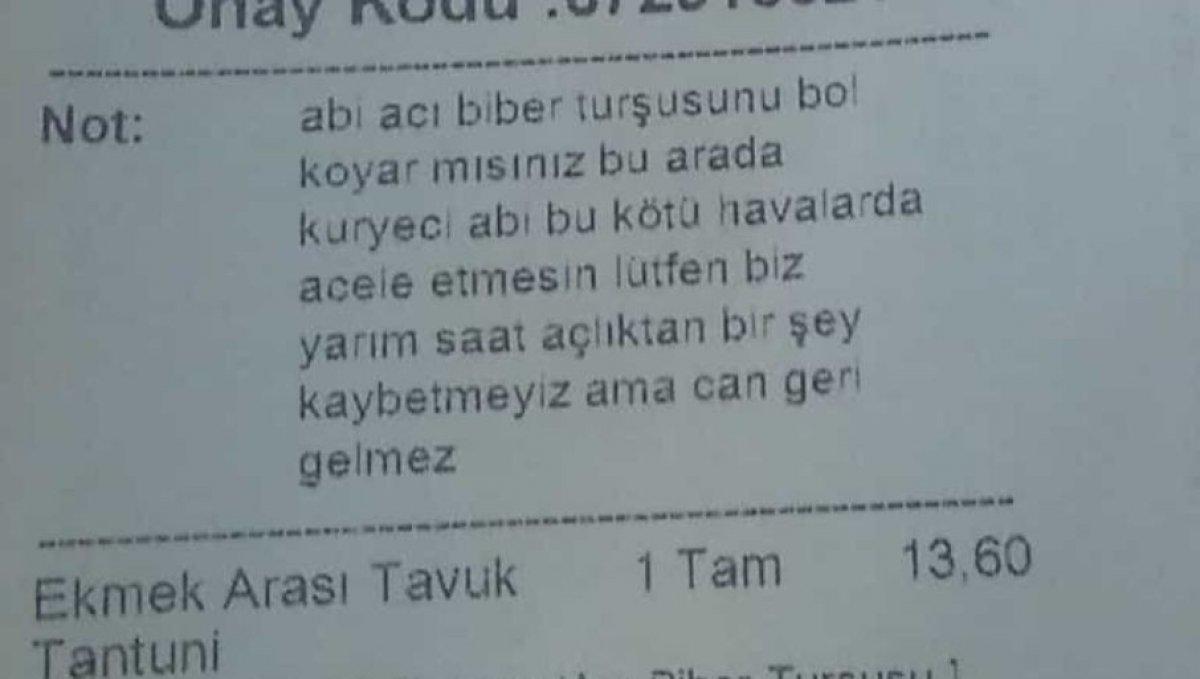 Zonguldak'ta müşteriden kuryeye not: Kötü havada acele etmeyin