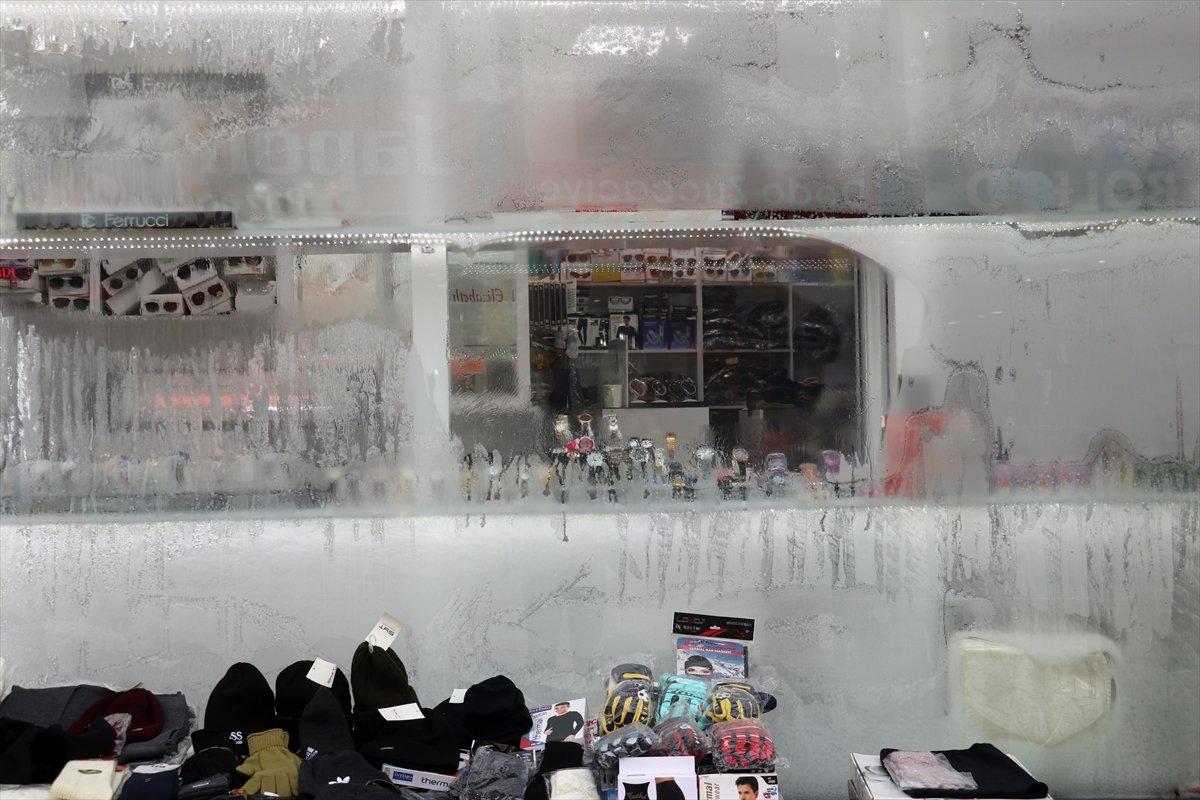 Ağrı'da dışarı çıkanların kirpikleri kırağı tuttu