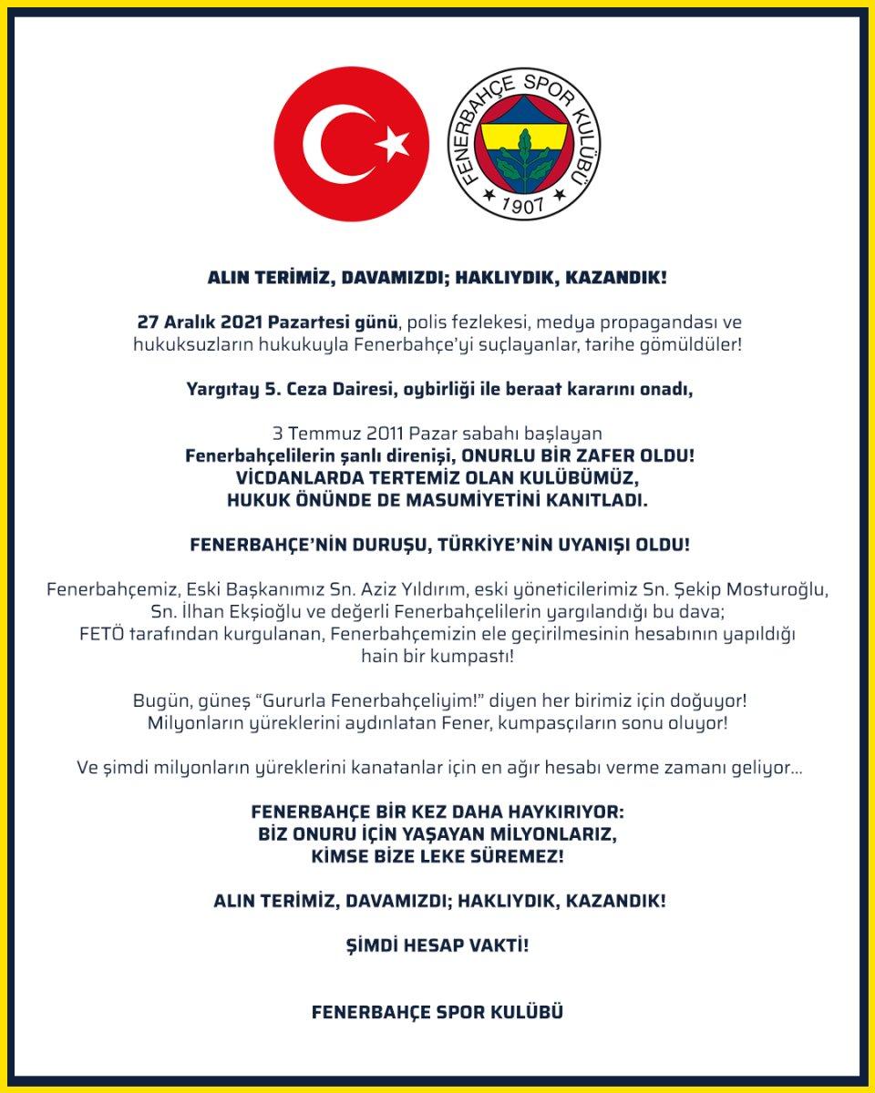 Fenerbahçe: Haklıydık kazandık, şimdi hesap vakti