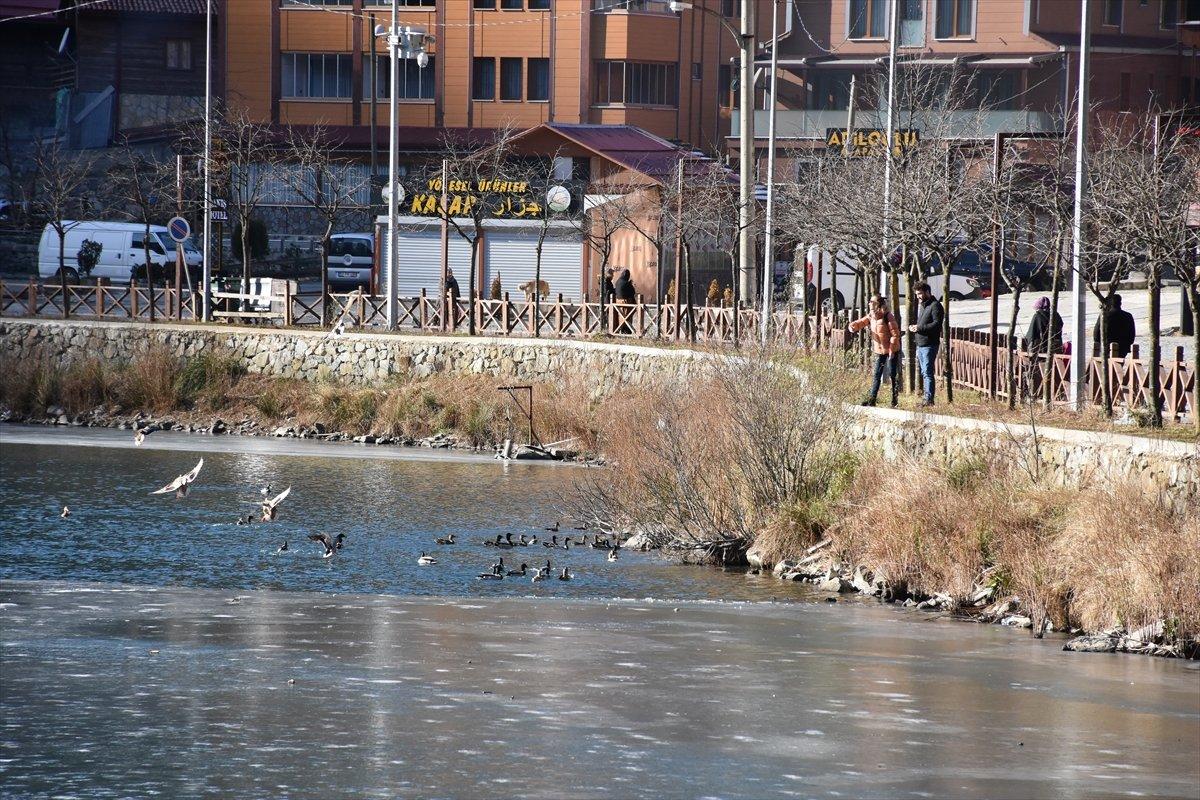 Uzungöl'ün yüzeyi buz tutmaya başladı