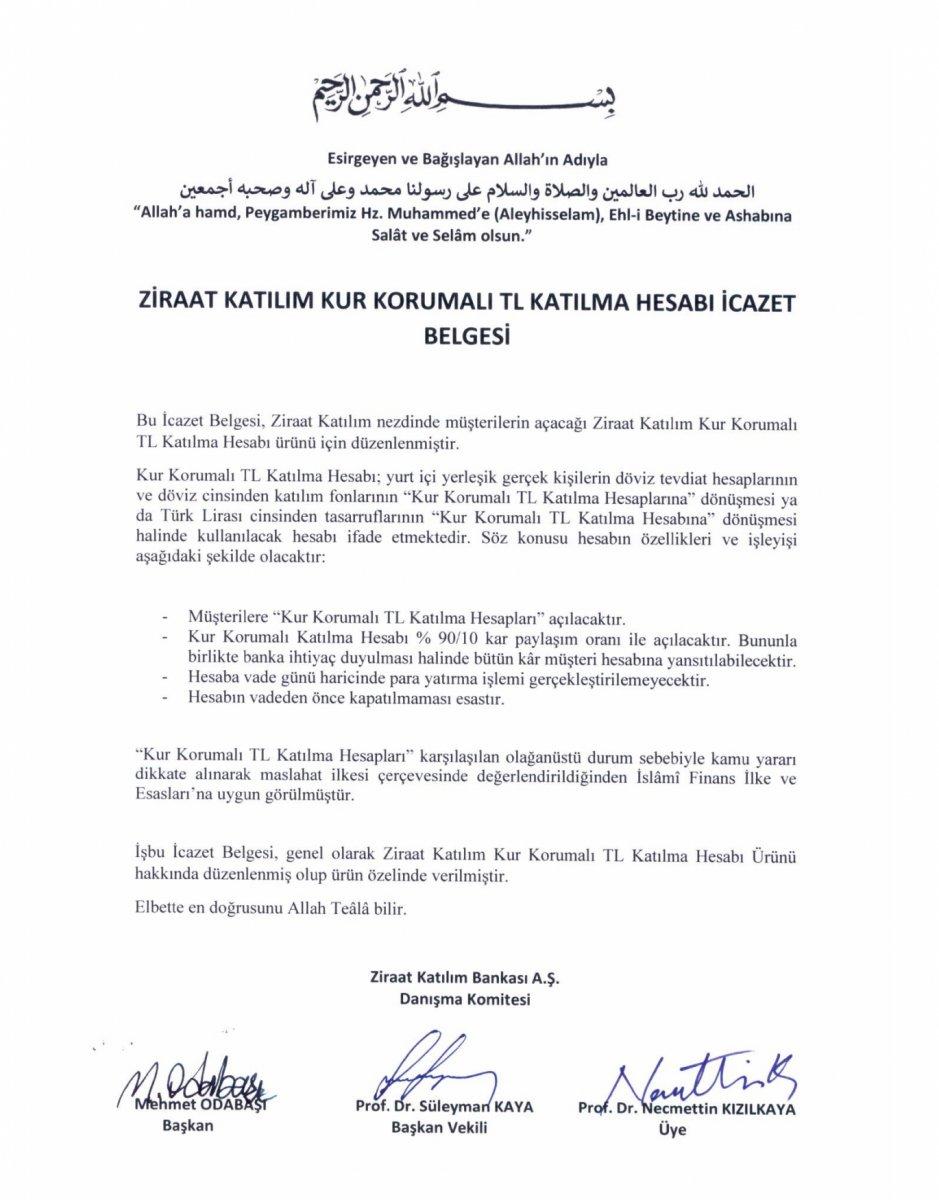 Ziraat Katılım, kur koruması için dini icazet belgesi aldı
