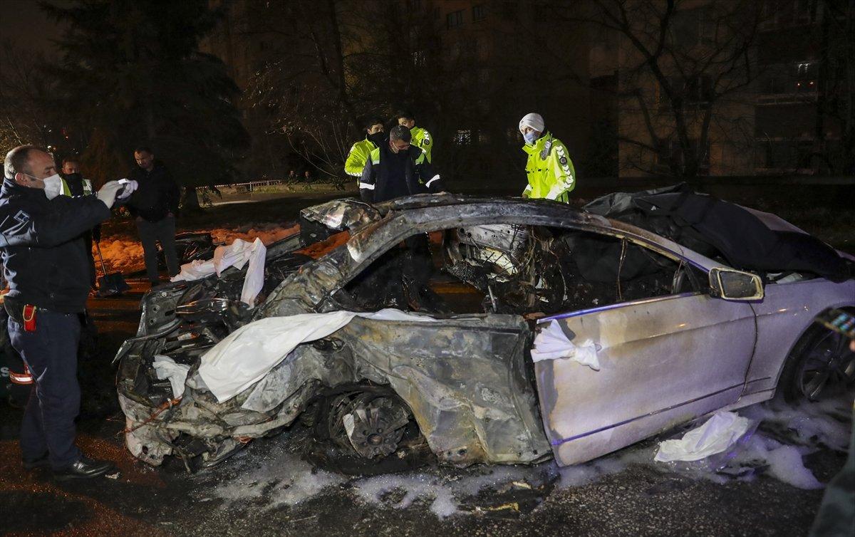 Ankara'da kaza yapıp yanan otomobilin sürücüsü öldü