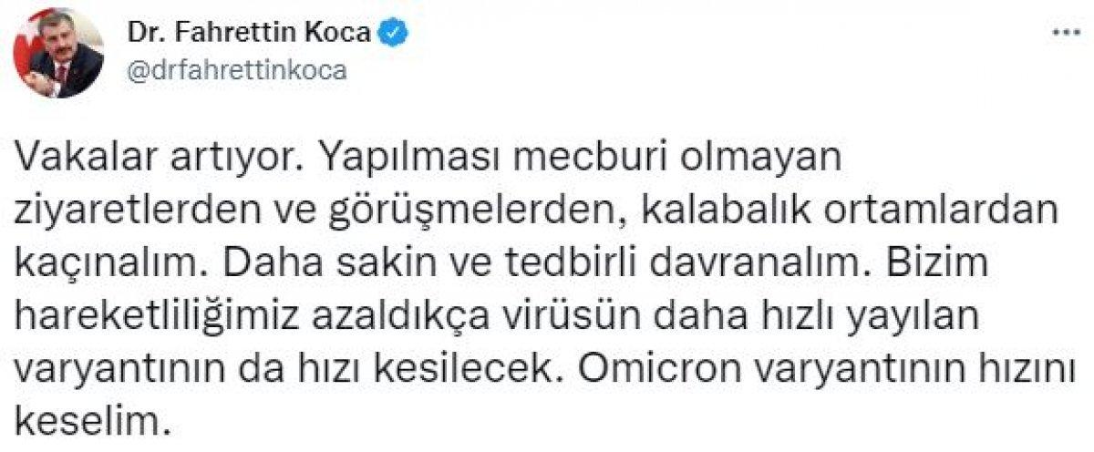 Fahrettin Koca'dan 'vakalar artıyor' paylaşımı