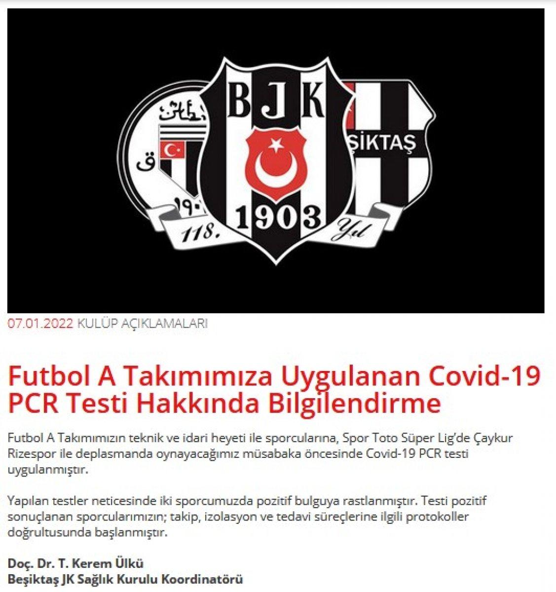 Beşiktaş'ta iki koronavirüs vakası