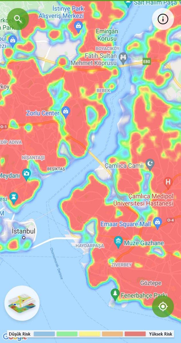 İstanbul’un koronavirüs yoğunluk haritasında, ‘kırmızı’ yoğunluğu