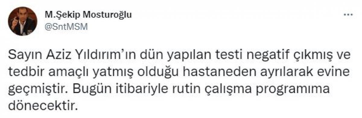 Aziz Yıldırım'ın koronavirüs testi negatif
