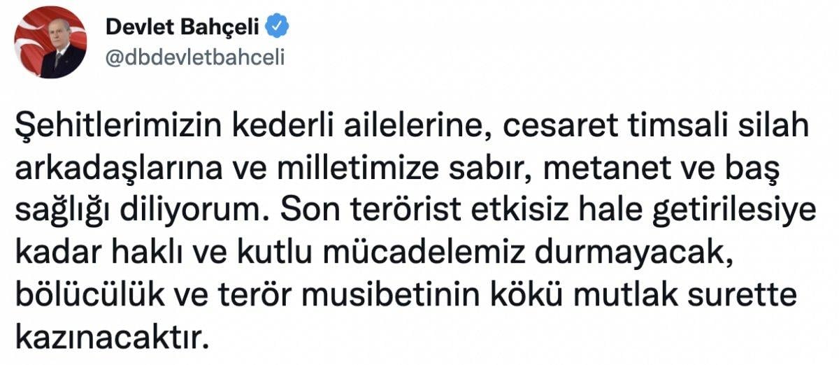 Bahçeli'den şehit olan askerler için taziye mesajı