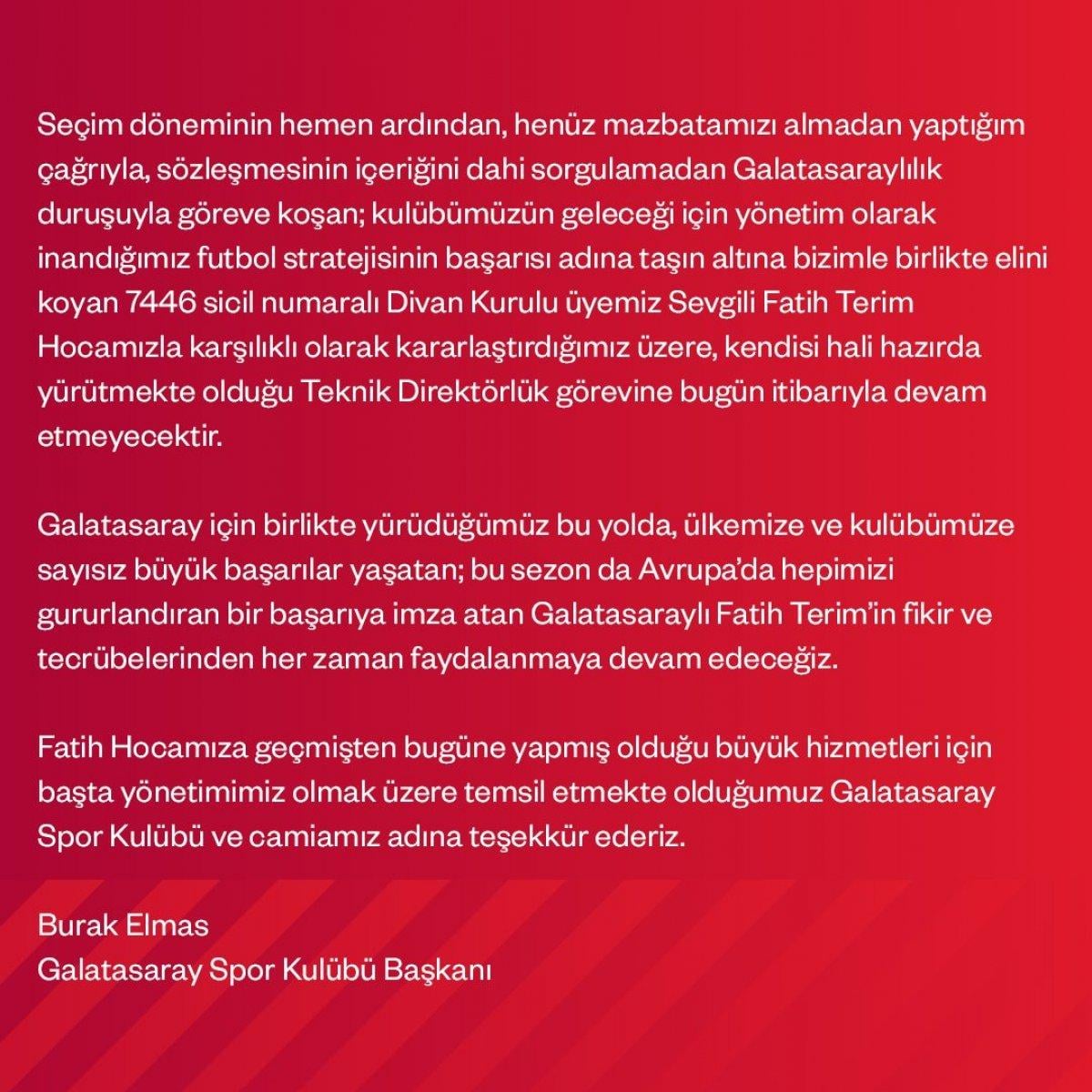 Galatasaray'da Fatih Terim ile yollar ayrıldı