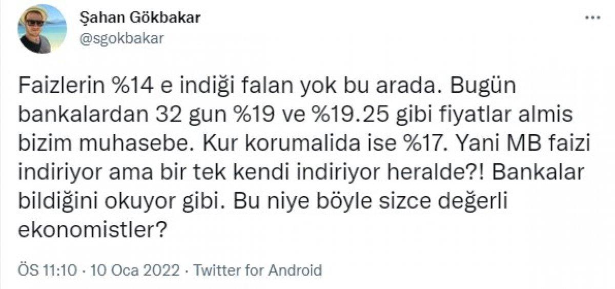 Şahan Gökbakar'dan faiz paylaşımı