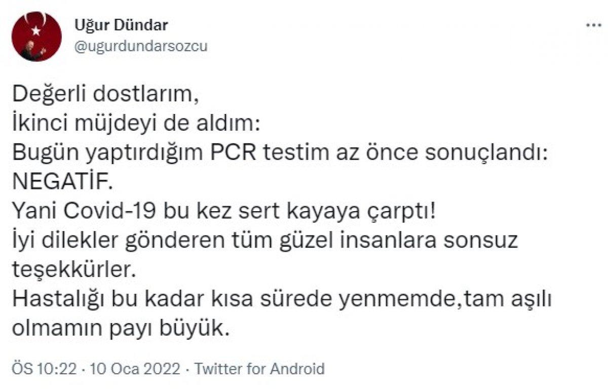 Uğur Dündar koronavirüsü yendi