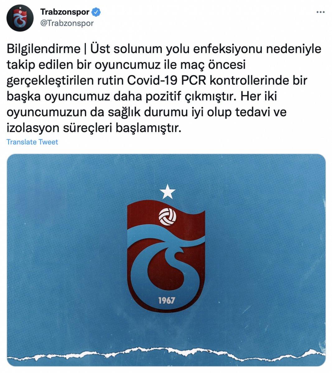 Trabzonspor'da iki oyuncu koronavirüse yakalandı
