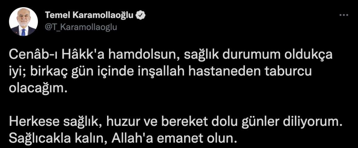Temel Karamollaoğlu'ndan sağlık durumuna ilişkin açıklama