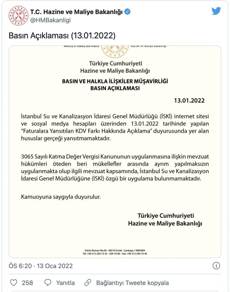 İSKİ'nin KDV açıklamasına Hazine ve Maliye Bakanlığı'ndan yanıt: Gerçeği yansıtmıyor