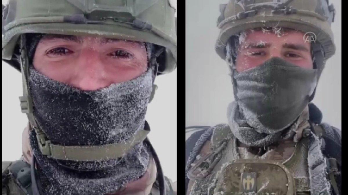 Mehmetçik'in bayrak donduran soğuktaki vatan nöbeti