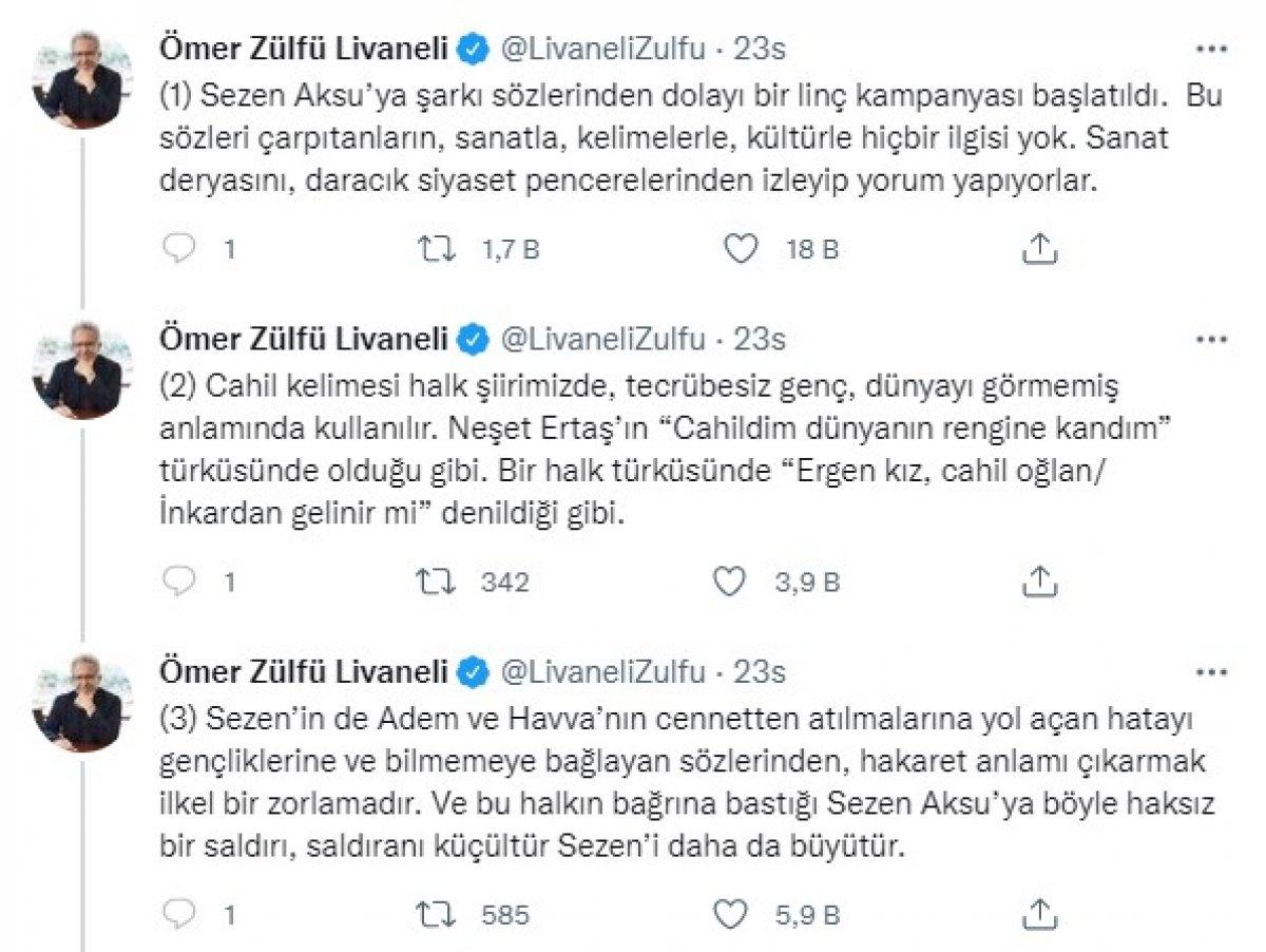 Zülfü Livaneli'den Sezen Aksu'ya destek