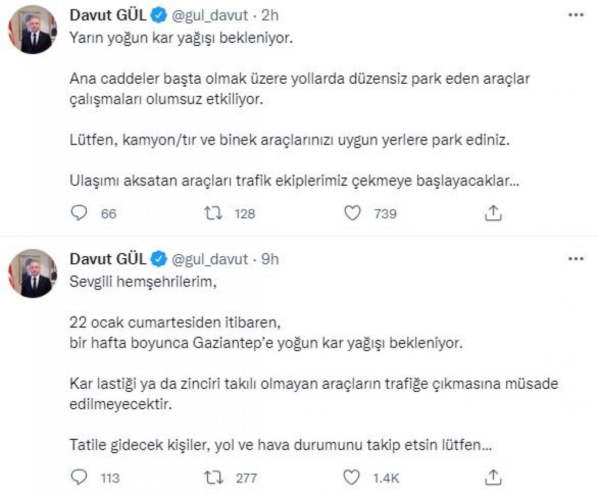 Gaziantep'te yoğun kar bekleniyor