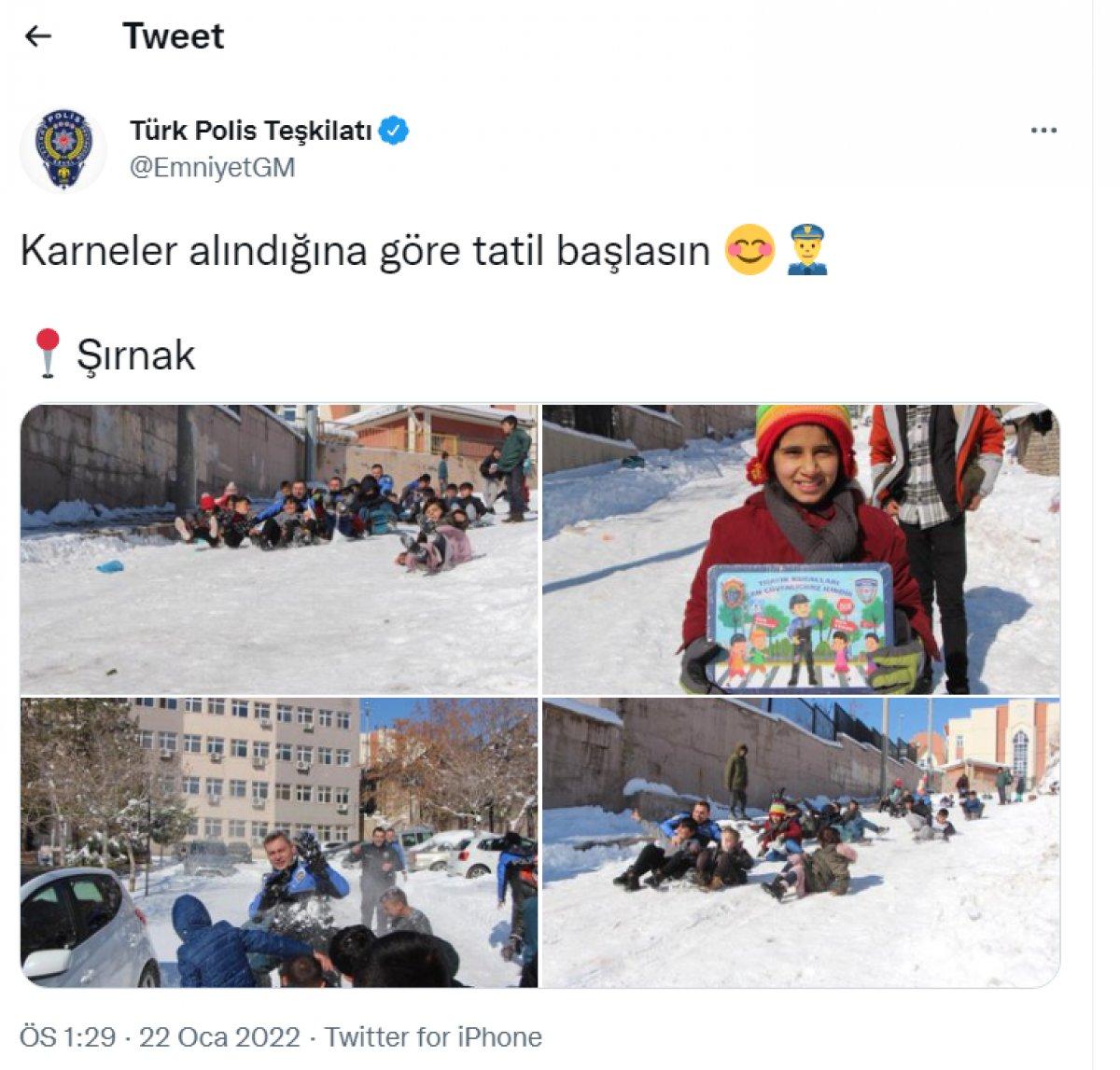 Şırnak'ta karnelerini alan öğrenciler, polislerle kartopu oynadı