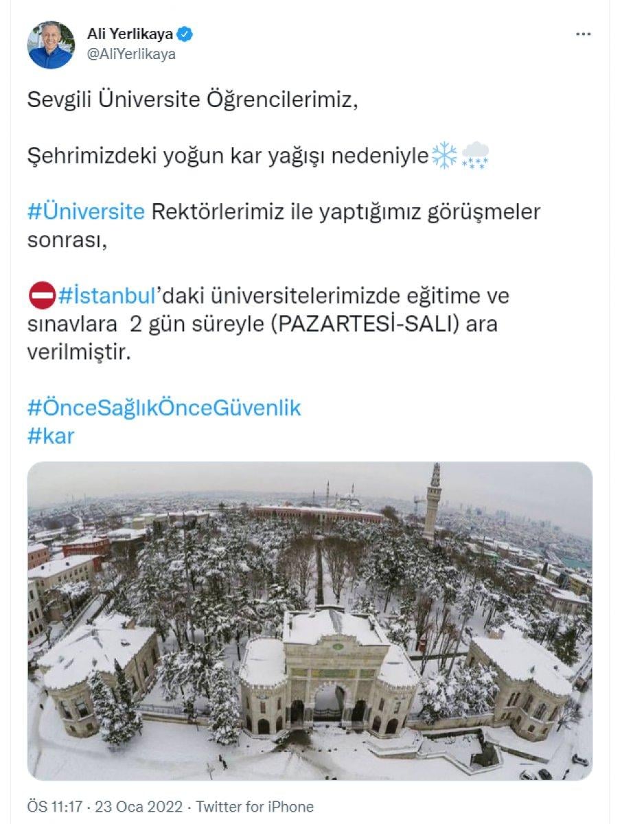 İstanbul'da üniversite eğitimine kar engeli