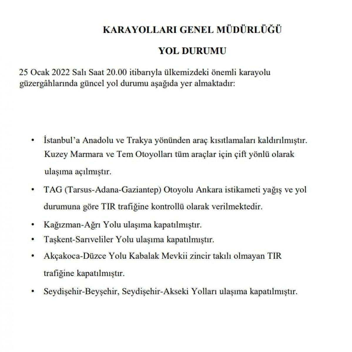 KGM'den yollardaki son durumla ilgili açıklama