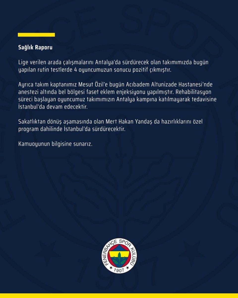 Fenerbahçe'de 4 oyuncunun testi pozitif
