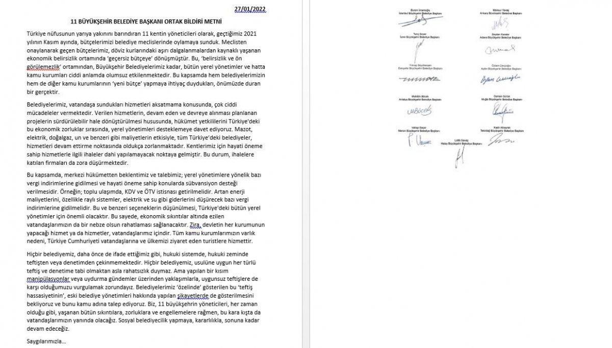 CHP'li 11 büyükşehir belediyesinden ortak bildiri