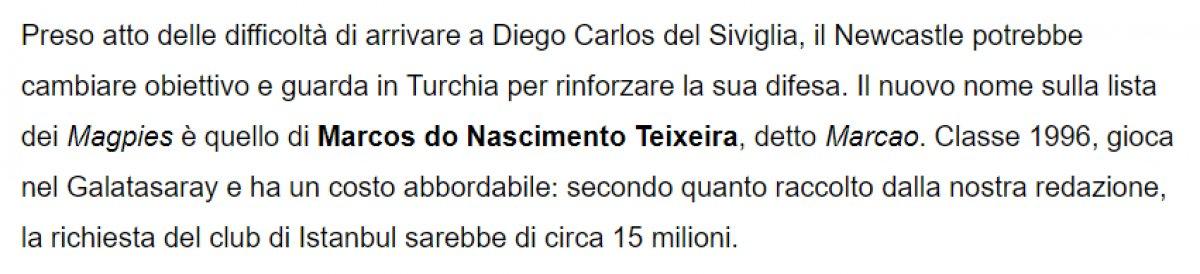Newcastle United Galatasaray'dan Marcao'yu istiyor