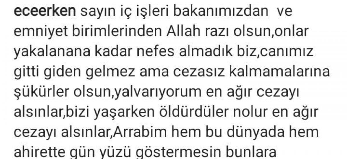 Ece Erken’den, cinayet zanlılarının yakalanmasının ardından ilk paylaşım