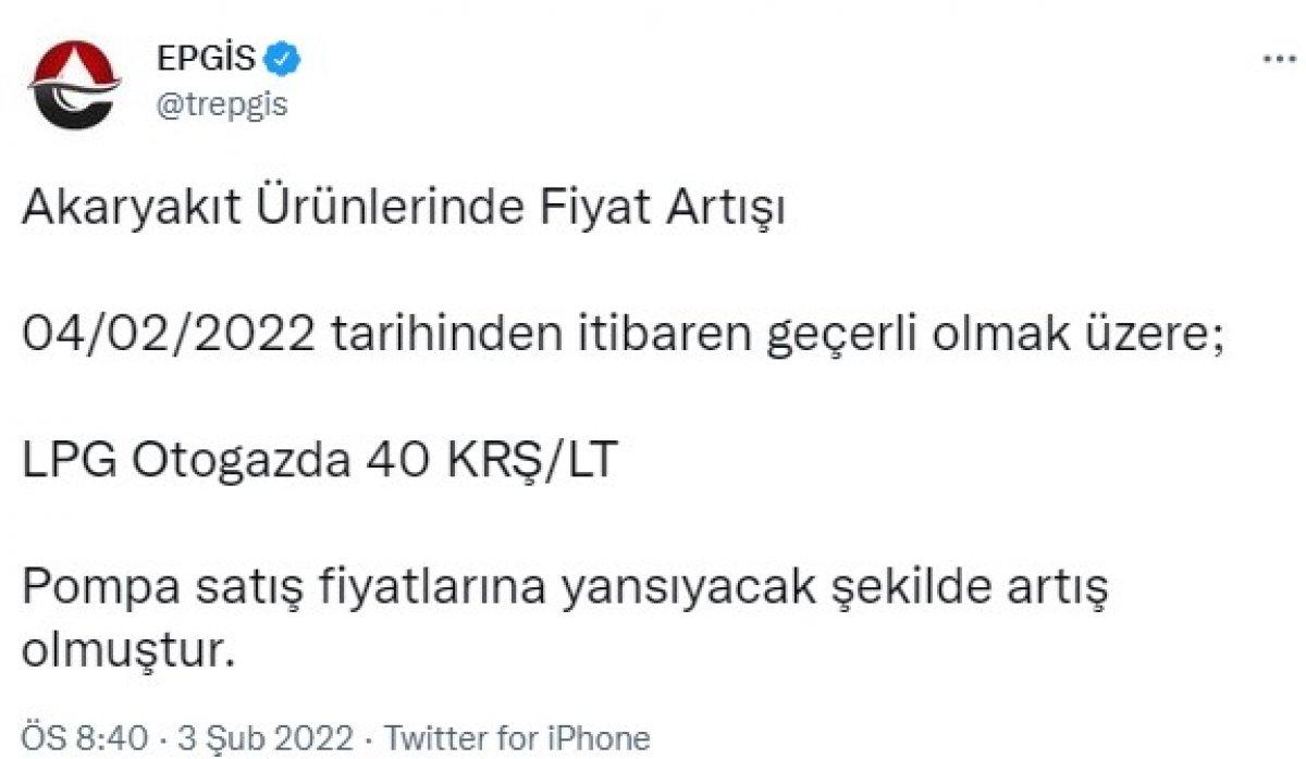 LPG'ye 40 kuruş zam