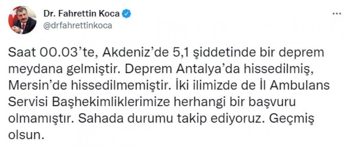 Akdeniz'de 5.1 büyüklüğünde deprem